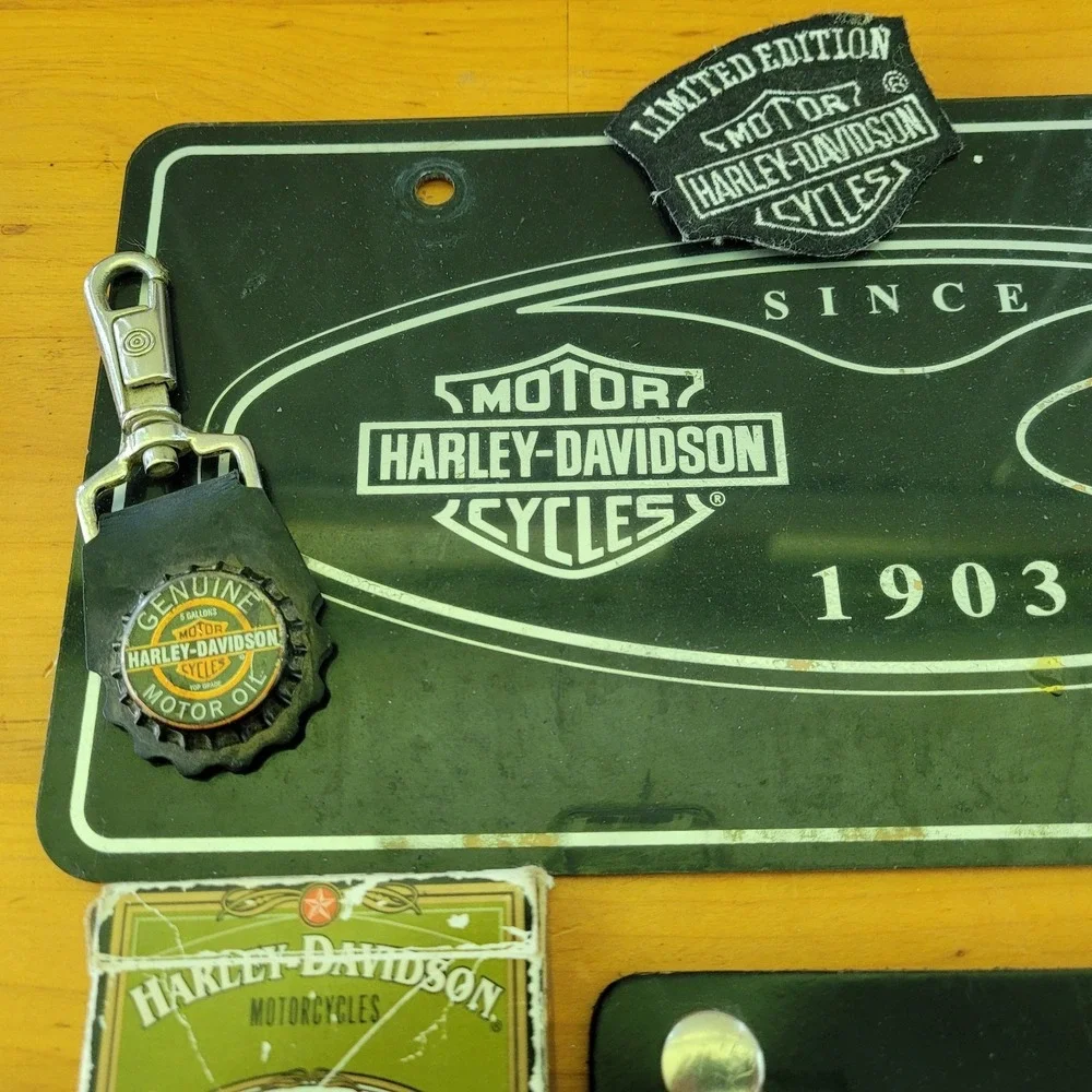 Harley Davidson Ford Memorabilia Lot Sign Patch Keychains Cards Cuff